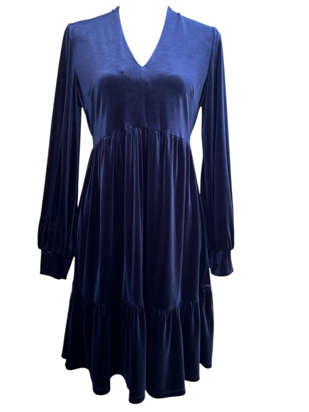Taylor Poetcore Babydoll Ruffled Velvet Swing Dress - Midnight Navy Blue - S 8